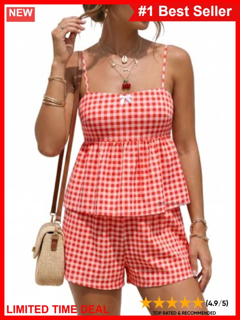 2 Piece Short Set Spaghetti Strap Cami Top & Shorts with Pockets